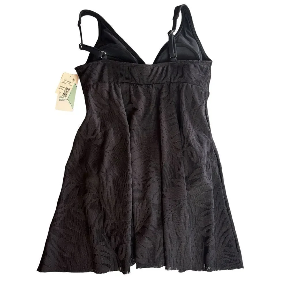 Swim Solutions Women's Tummy-Control Swim Dress One Piece Swimsuit Black Size 8 - Picture 4 of 9